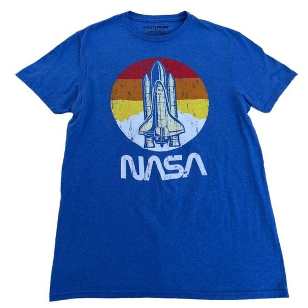 Fifth Sun Unisex NASA Blue Sunset‎ Retro Shuttle Graphic Tee Tshirt Size Medium